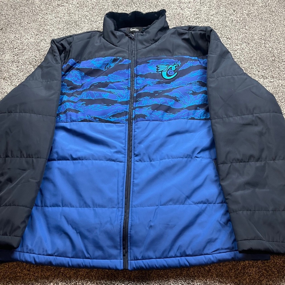 Cookies SF Jacket Mens 3XL Puffer Blue Camo Logo Zip Up Winter Coat